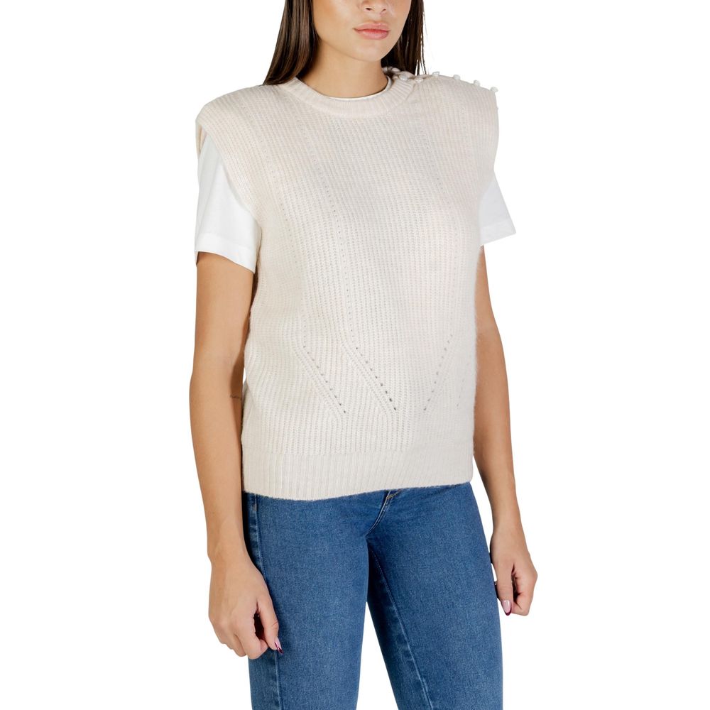 ICHI Cream Polyester Sleeveless Sweater