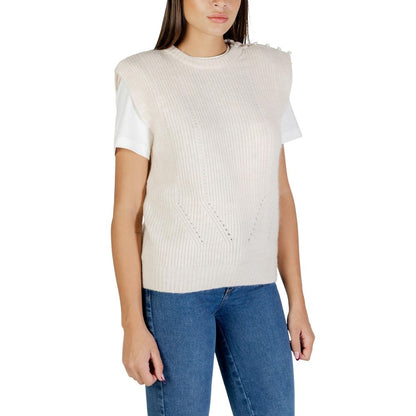 ICHI Cream Polyester Sleeveless Sweater