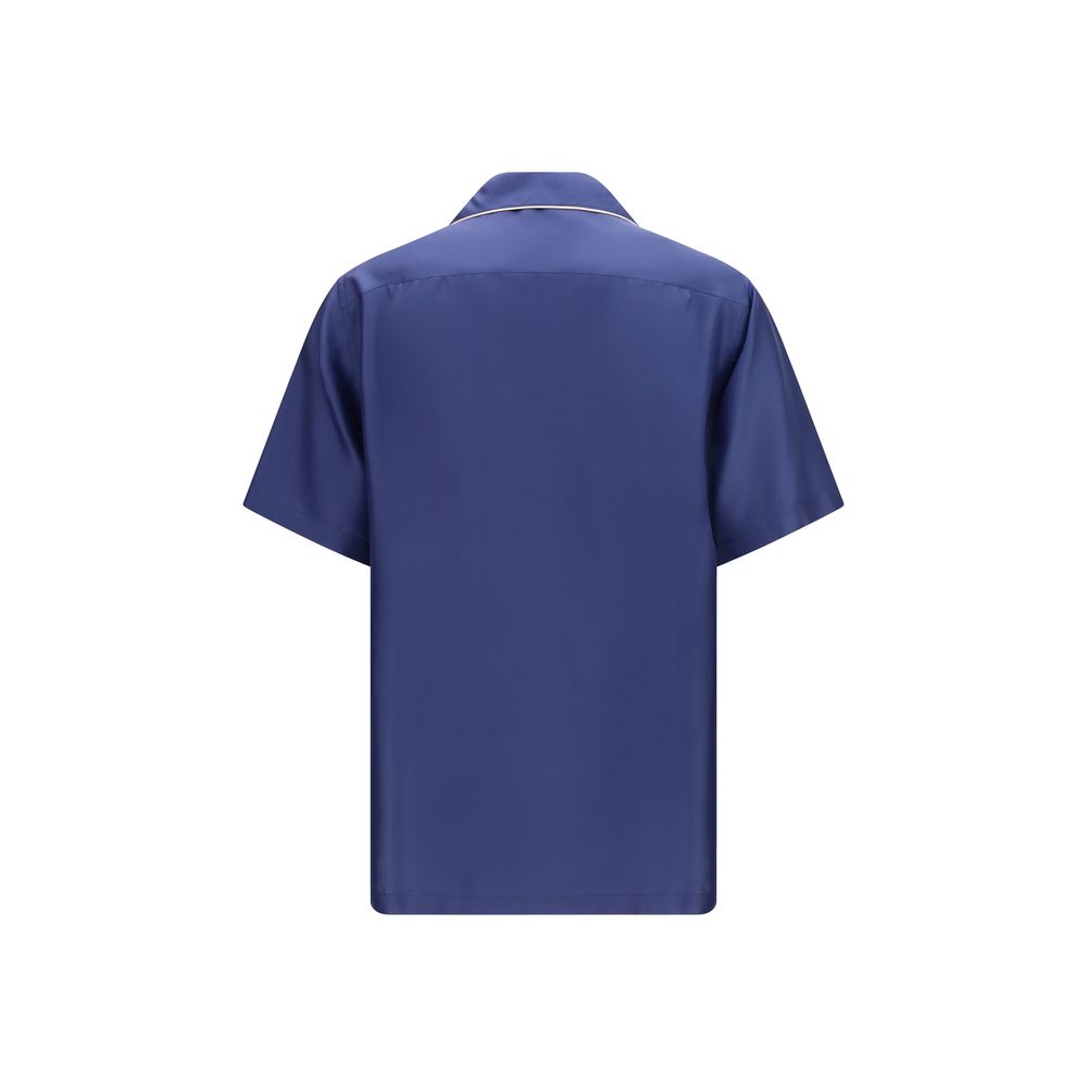 Dolce & Gabbana Blue Silk Hawaii Piping-Embroidered Shirt
