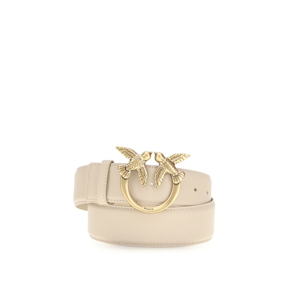 PINKO Beige Calf Leather Love Berry Belt
