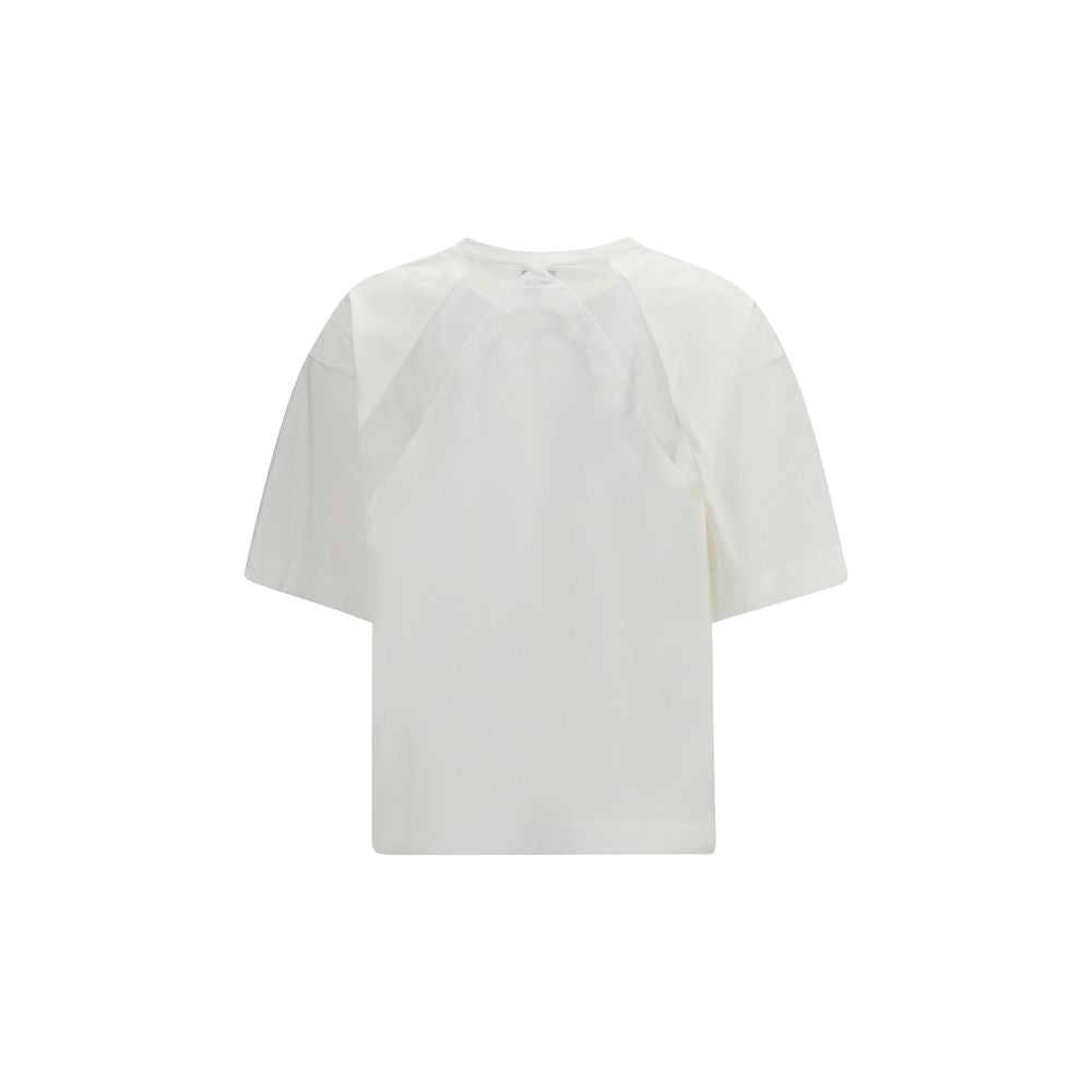 PINKO Stephanie Lace Insert White Cotton T-Shirt