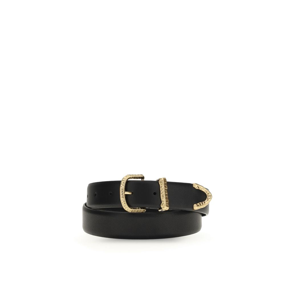 PINKO Black Calf Leather Bos Taurus Regular Belt - Refined Elegance for the Modern Woman