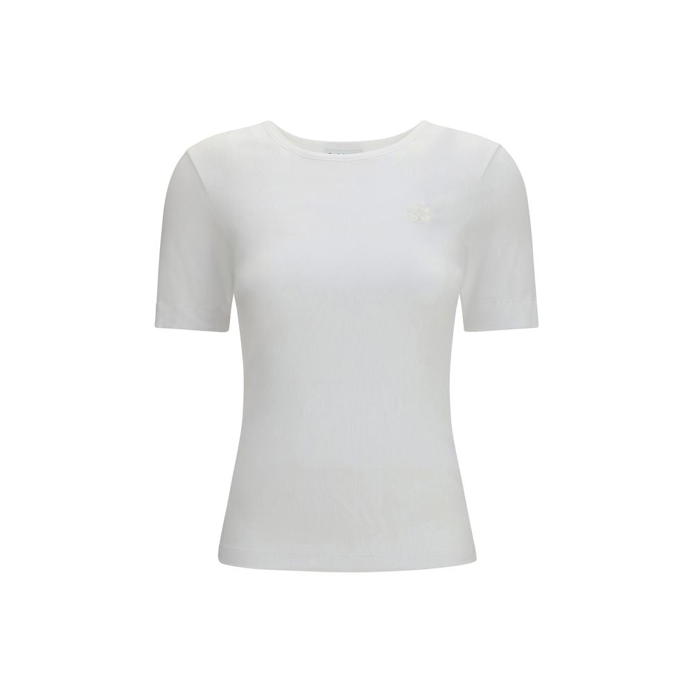 Ganni White Ribbed Cotton T-Shirt