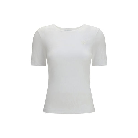 Ganni White Ribbed Cotton T-Shirt
