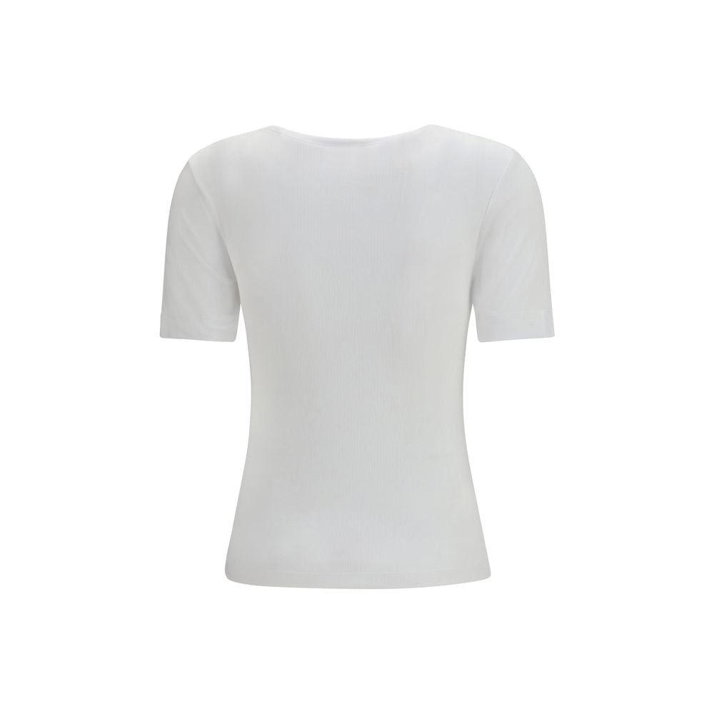 Ganni White Ribbed Cotton T-Shirt