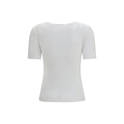 Ganni White Ribbed Cotton T-Shirt