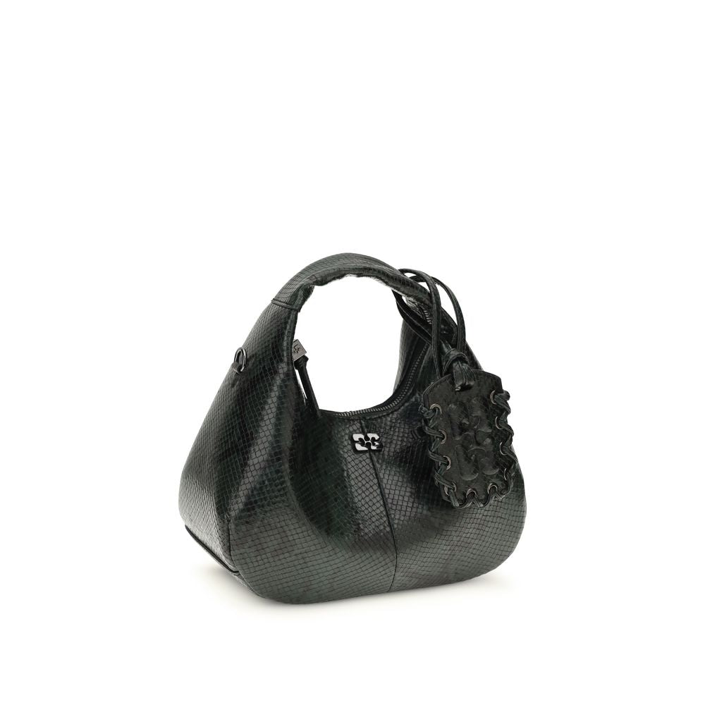 Ganni Black Recycled Polyester Handbag - Mini Snake