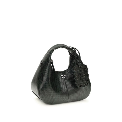 Ganni Black Recycled Polyester Handbag - Mini Snake