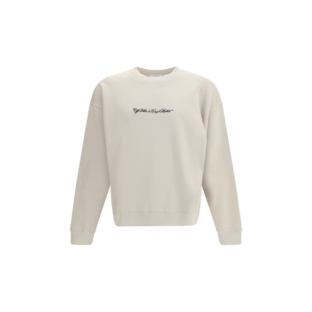 Off-White Beige Cotton Sweatshirt - Script Arrow Crewneck