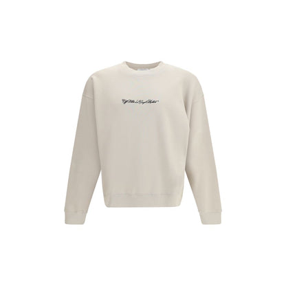 Off-White Beige Cotton Sweatshirt - Script Arrow Crewneck