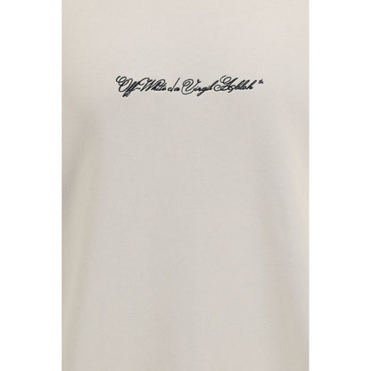 Off-White Beige Cotton Sweatshirt - Script Arrow Crewneck