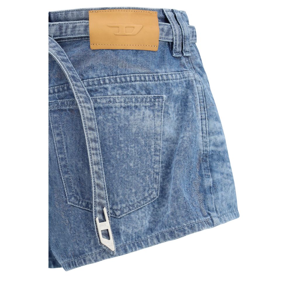 Diesel Blue Cotton Bermuda Shorts - Distressed Design with Dynamic Layering