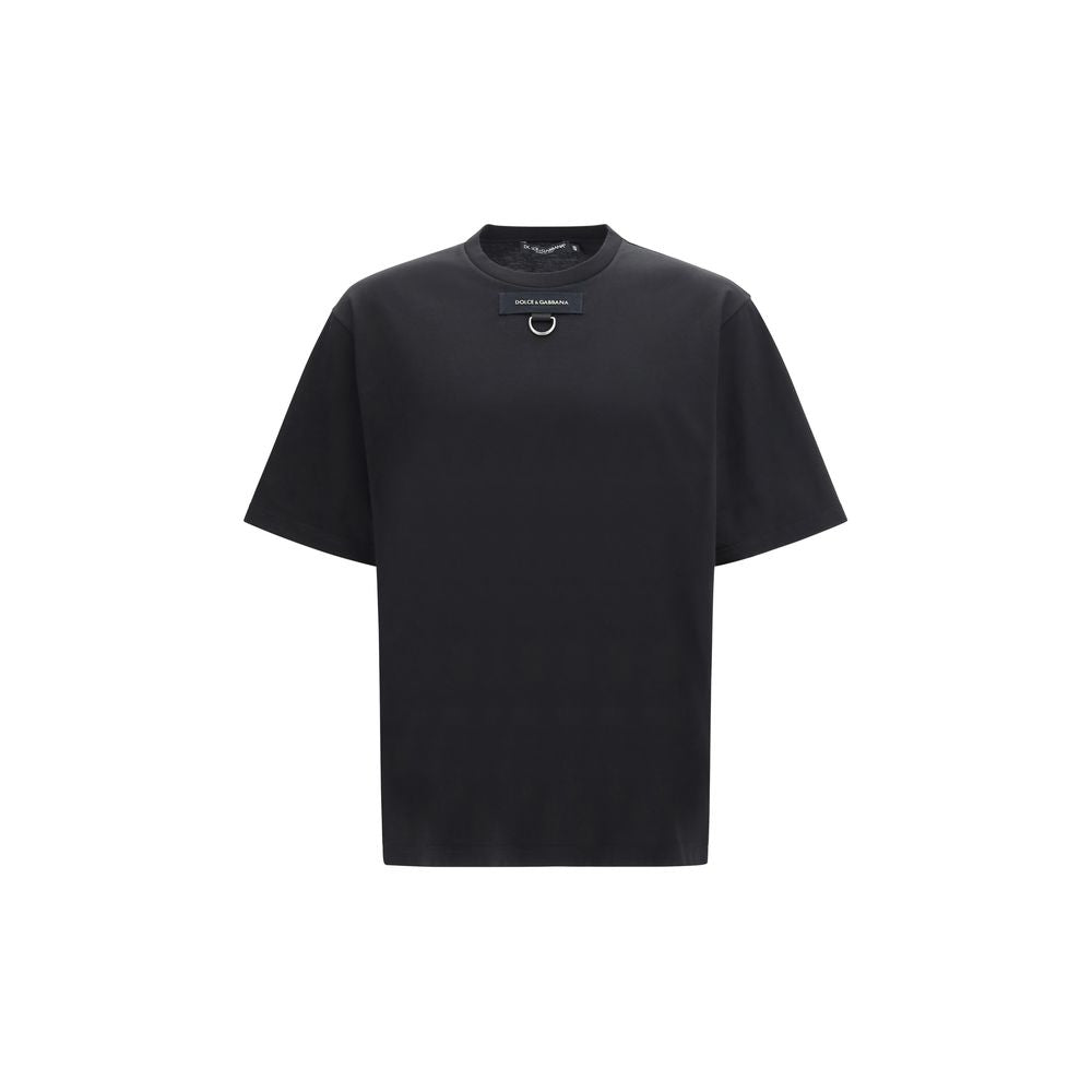 Dolce & Gabbana Black Cotton T-Shirt with D-Ring Detail