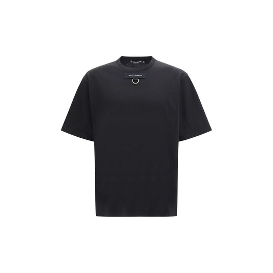 Dolce & Gabbana Black Cotton T-Shirt with D-Ring Detail