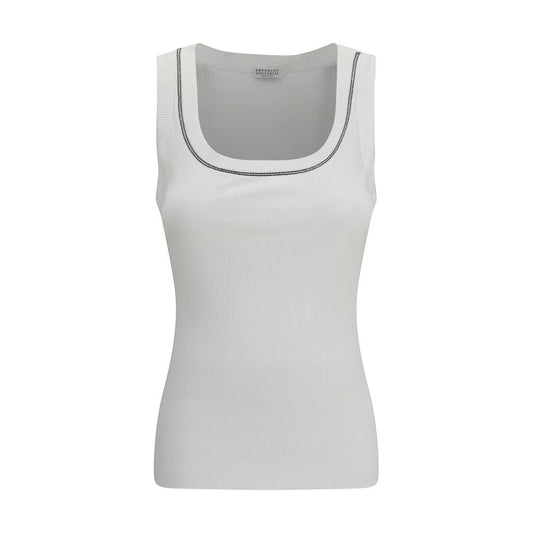 Brunello Cucinelli White Cotton Sleeveless T-Shirt