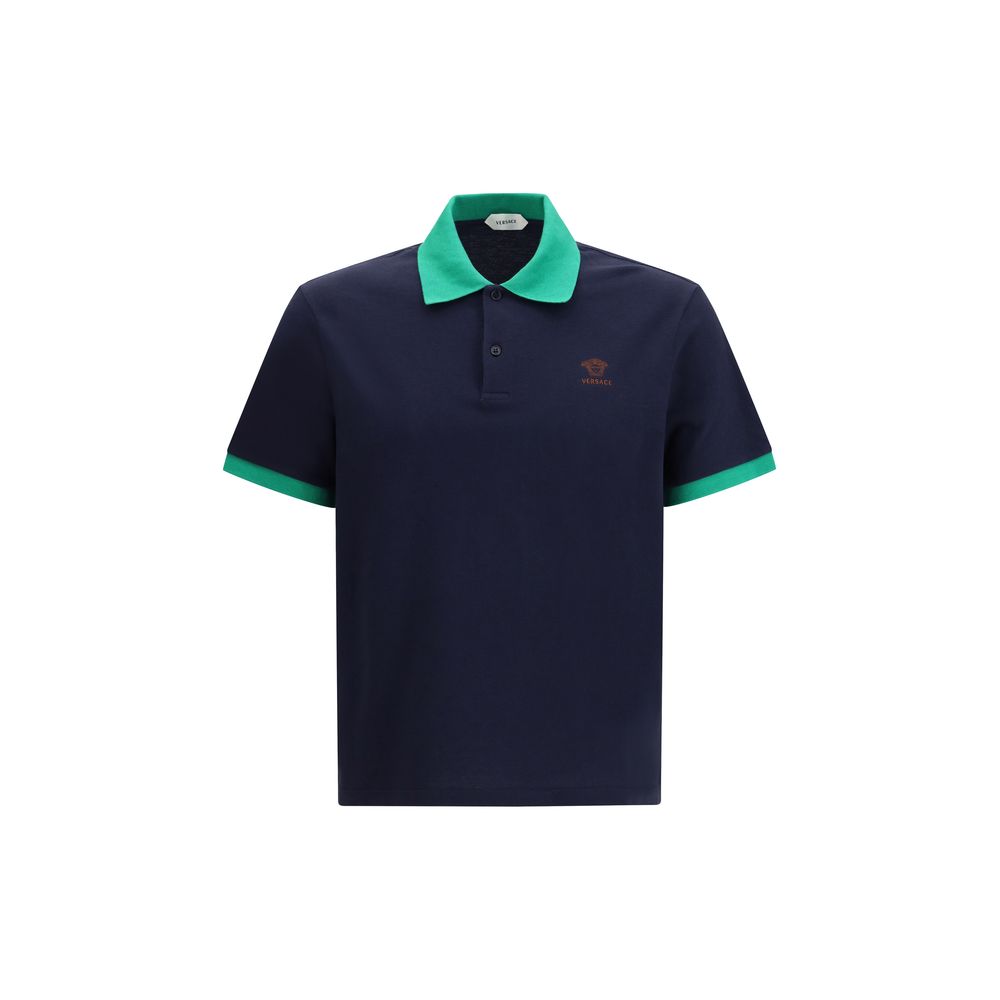 Versace Blue Cotton Polo Shirt - Iconic Luxury Casualwear
