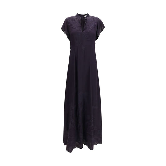 Forte-Forte Black Viscose Casual Dress with Iris Velvet Embroidery