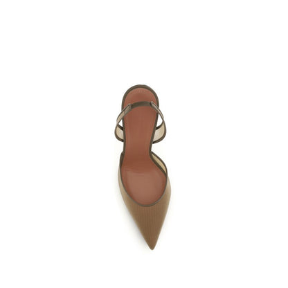 Amina Muaddi Brown Fabric High Heel Pumps