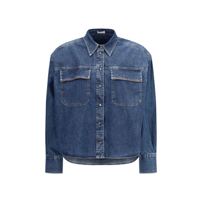 Brunello Cucinelli Blue Denim Shirt with Jewel Details
