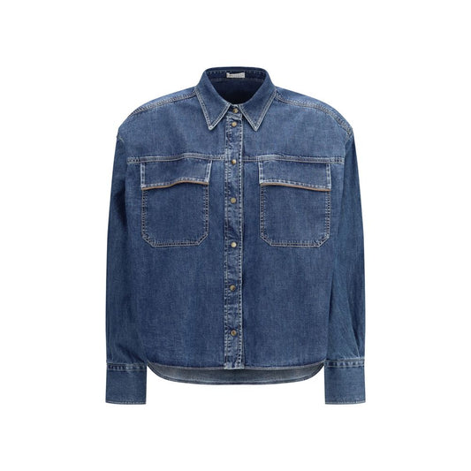 Brunello Cucinelli Blue Denim Shirt with Jewel Details