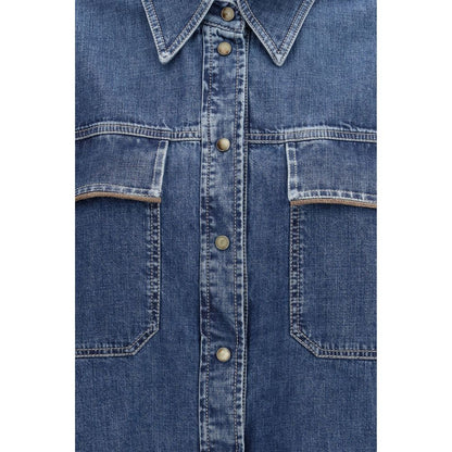 Brunello Cucinelli Blue Denim Shirt with Jewel Details