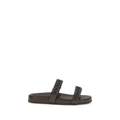 Brunello Cucinelli Brown Calf Leather Bos Taurus Flat Sandals