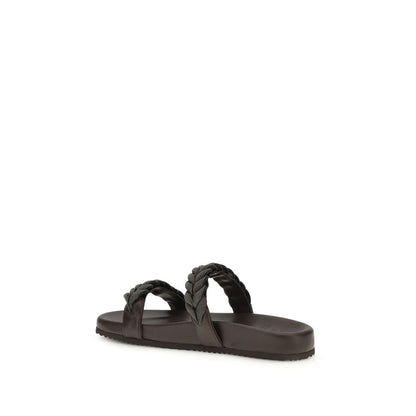 Brunello Cucinelli Brown Calf Leather Bos Taurus Flat Sandals