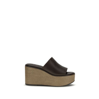 Brunello Cucinelli Brown Calf Leather Bos Taurus Platform Sandals