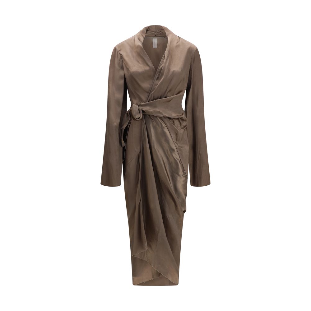 Rick Owens Brown Copper Asymmetric Wrap Dress