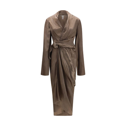 Rick Owens Brown Copper Asymmetric Wrap Dress