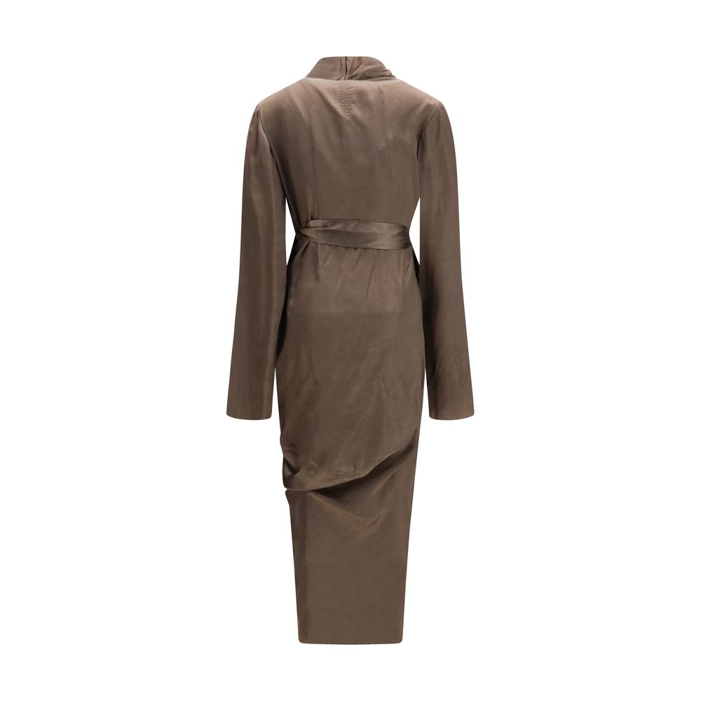 Rick Owens Brown Copper Asymmetric Wrap Dress