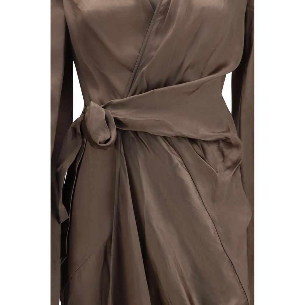 Rick Owens Brown Copper Asymmetric Wrap Dress