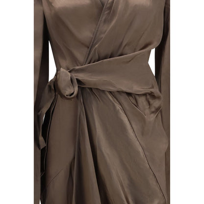 Rick Owens Brown Copper Asymmetric Wrap Dress