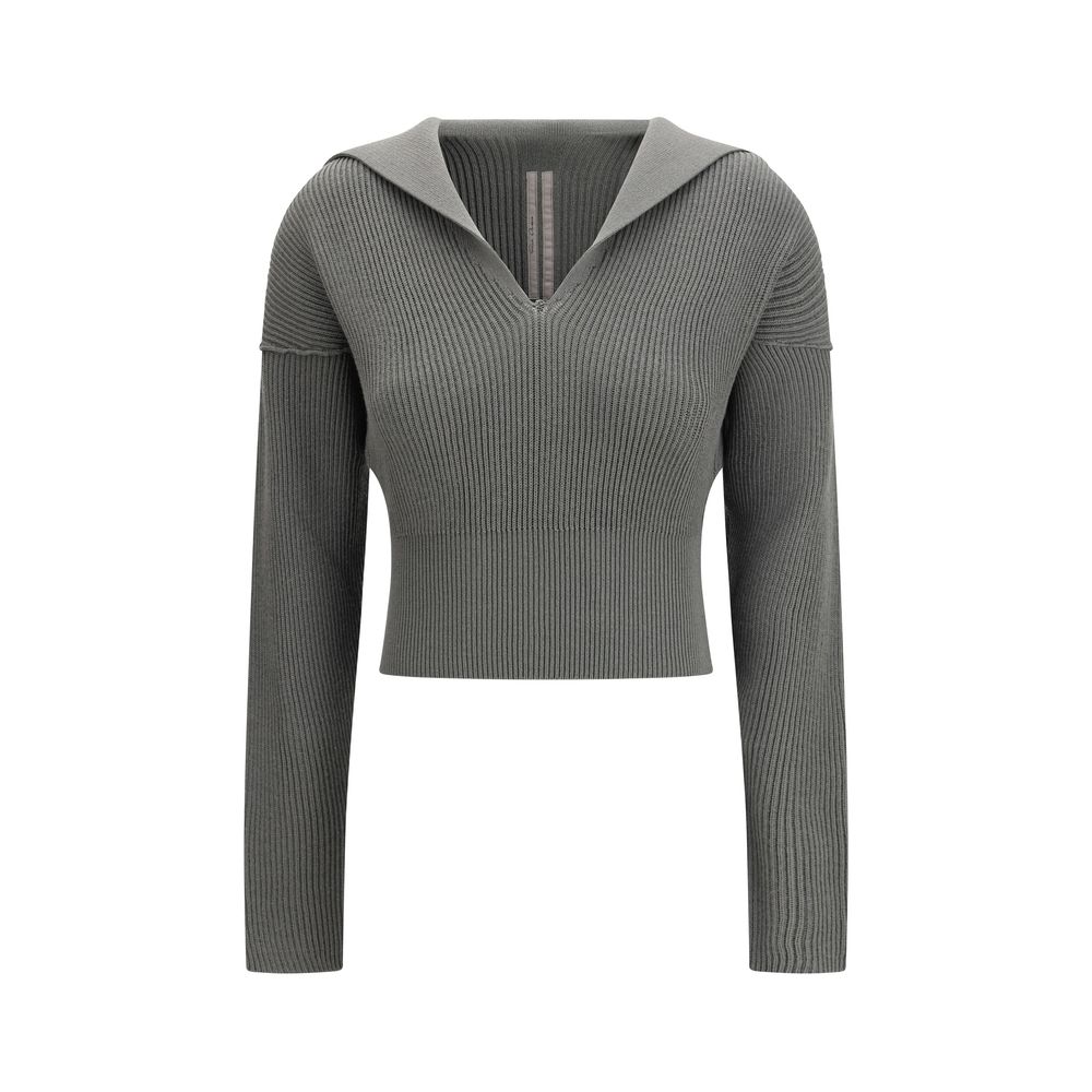 Rick Owens Structured V Neck Virgin Wool Sweatshirt