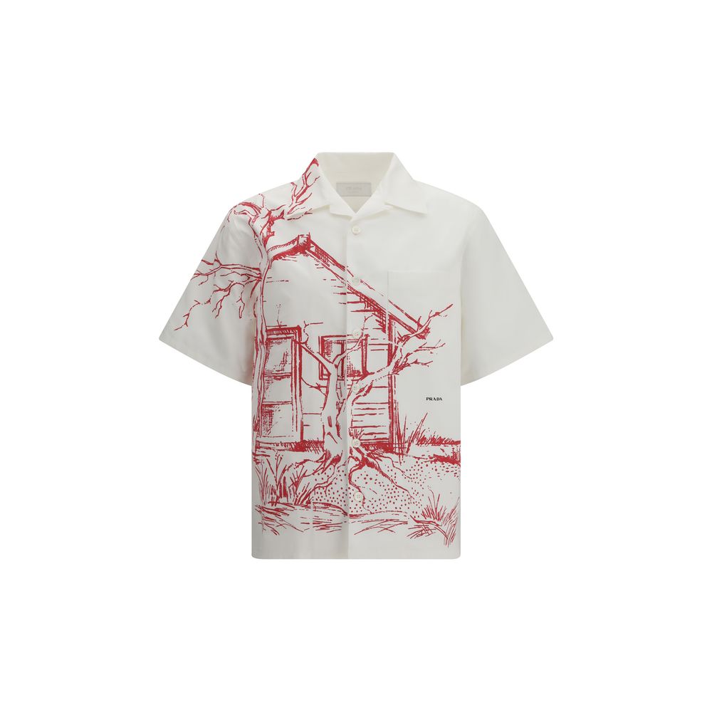 Prada White Cotton Shirt - Oversized Cabin Print Design