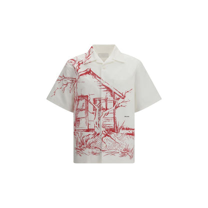 Prada White Cotton Shirt - Oversized Cabin Print Design