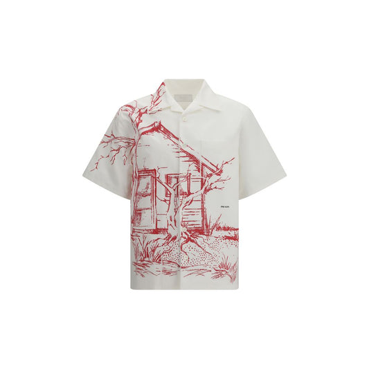 Prada White Cotton Shirt - Oversized Cabin Print Design