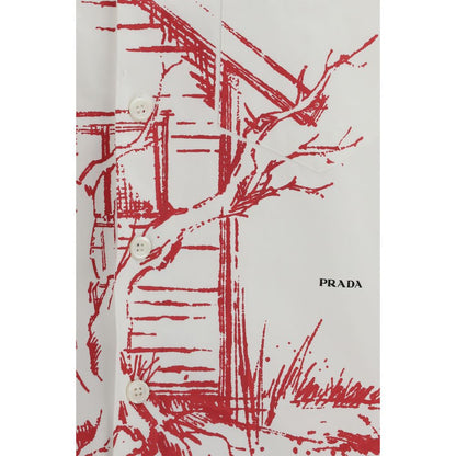 Prada White Cotton Shirt - Oversized Cabin Print Design