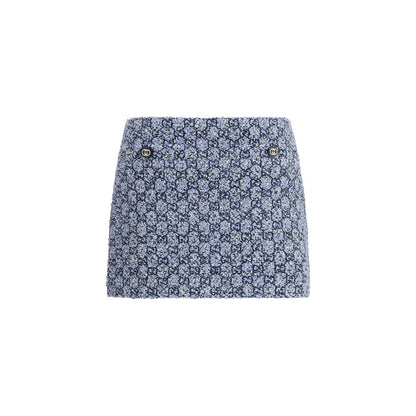 Gucci Blue Cotton GG Tweed Mini Skirt