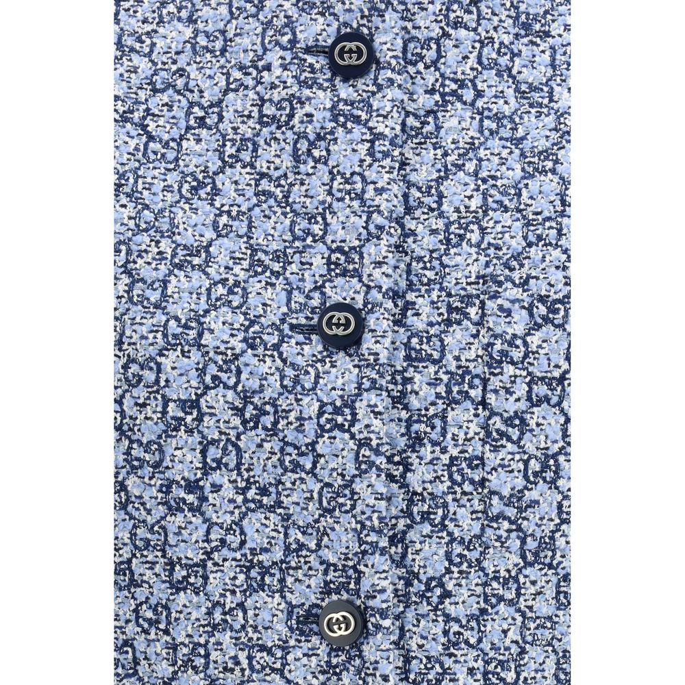 Gucci Blue Cotton GG Tweed Vest Jacket