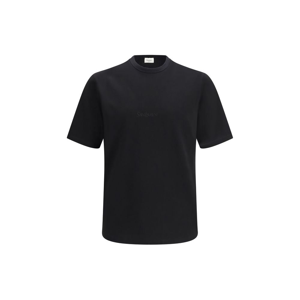 Saint Laurent Black Cotton T-Shirt with Embroidered Logo