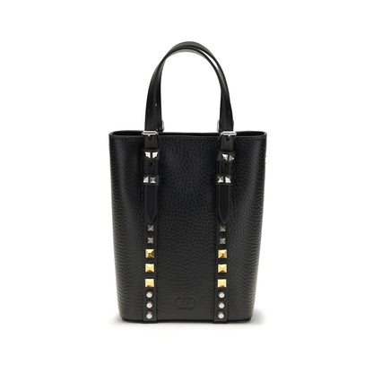 Valentino Garavani Rockstud Mini Bucket Bag in Black Calf Leather