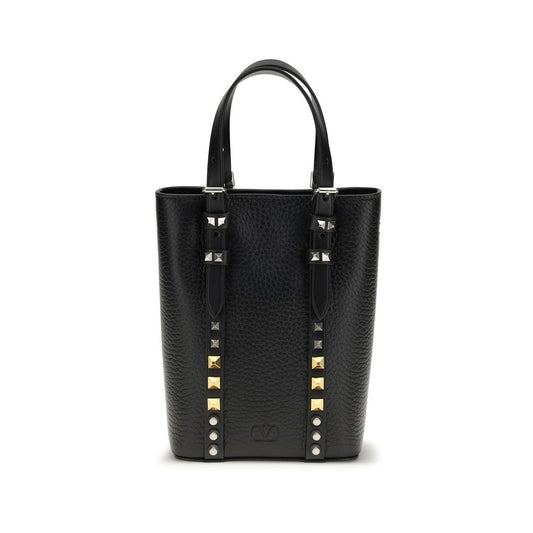 Valentino Garavani Rockstud Mini Bucket Bag in Black Calf Leather