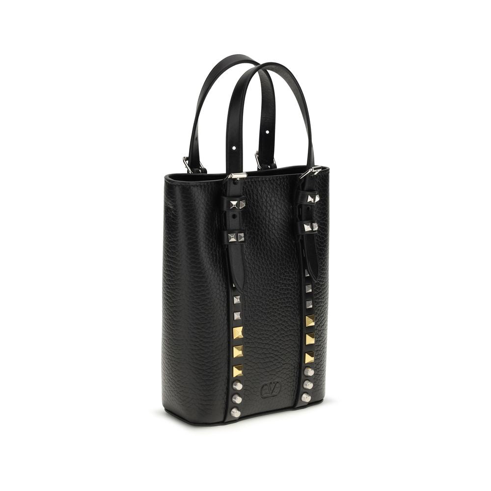 Valentino Garavani Rockstud Mini Bucket Bag in Black Calf Leather