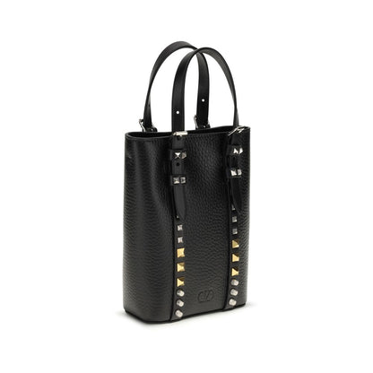 Valentino Garavani Rockstud Mini Bucket Bag in Black Calf Leather