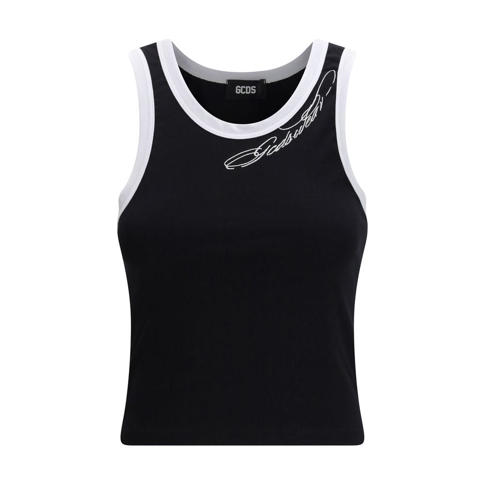 GCDS Black Cotton Tank Top - Cropped Slim Fit