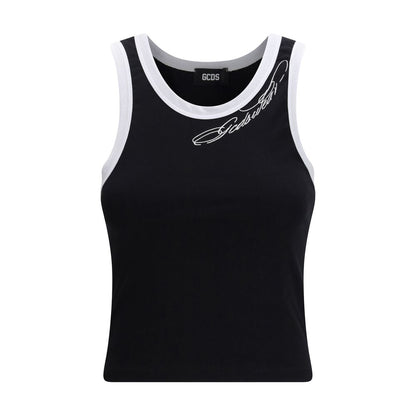GCDS Black Cotton Tank Top - Cropped Slim Fit