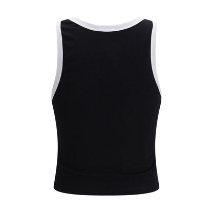 GCDS Black Cotton Tank Top - Cropped Slim Fit