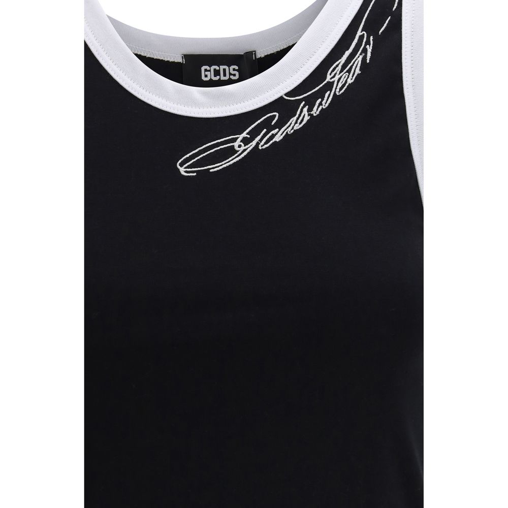 GCDS Black Cotton Tank Top - Cropped Slim Fit