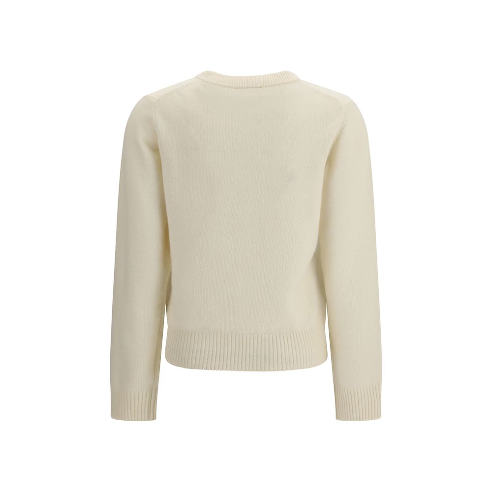Ganni Beige Wool Merino Wool Sweatshirt with Raspberry Print